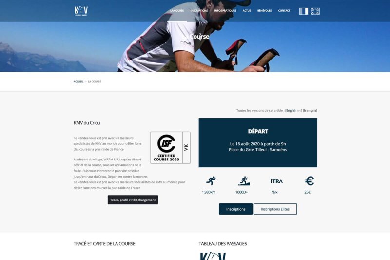 Site Web - page de la course